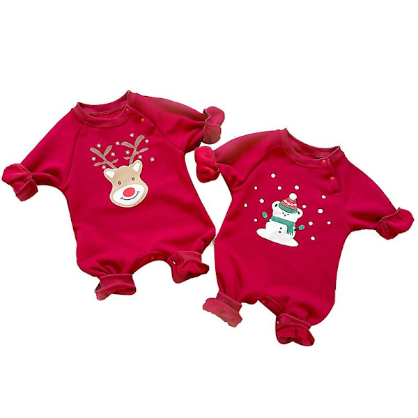 Juledragt Nyfødt Baby Dreng Pige Jule Romper Langærmet Hættetrøje Bodysuit Red 2 100cm