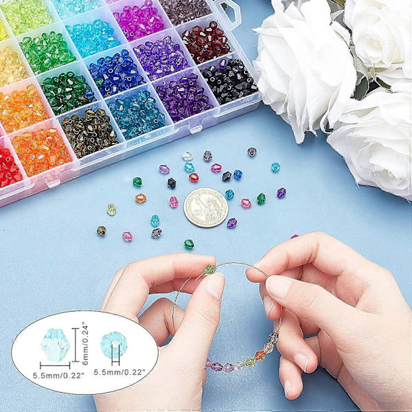 2880 stk. 24 farger Bicone Perler Fasetterte Akrylperler 6mm Regnbue Løse Perler Avstandsstykker Sortiment Parti for DIY Håndverk Armbånd Halskjede Øredobber Smykker Ma