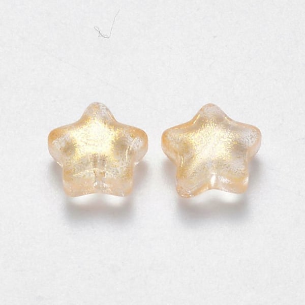Spraymålade Glaspärlor med Glitterpulver Stjärna Guld 8x8,5x4mm Hål: 1mm
