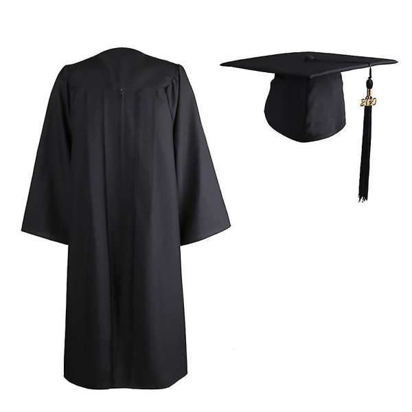 2021 Vuxen examensklänning Långärmad universitetsakademisk klänning Dragkedja Plus Size examensrock Mortarboard-keps A Black L