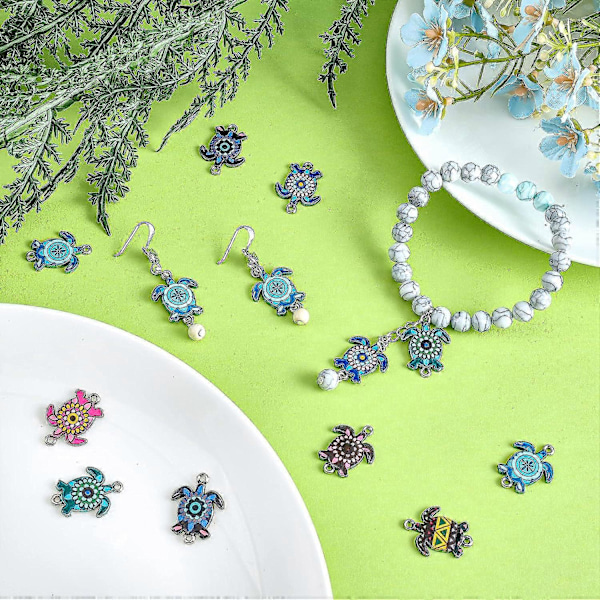 48 stk. 8 farver legering emalje forbindelsesled charms havskildpadde forbindelsesled charm med dobbelte løkker