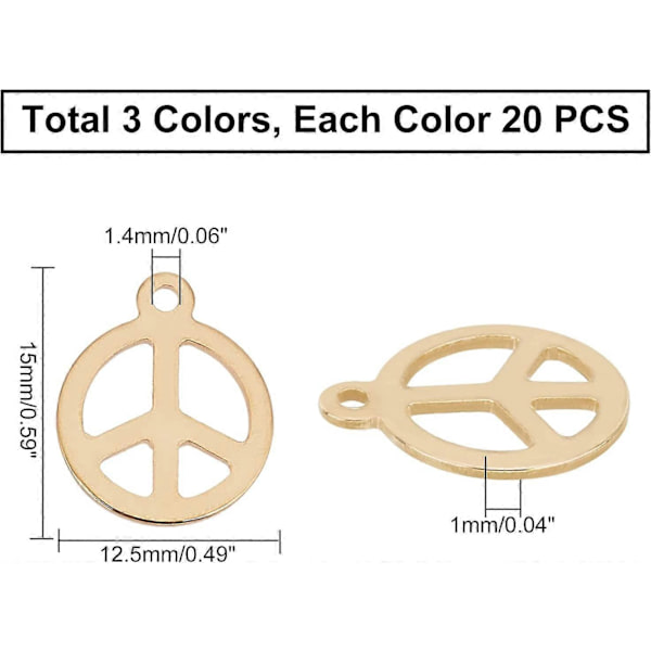 60 st 3 Färger Fredstecken Berlocker Rostfritt Stål Fredssymbol Hängsmycken 1,4 mm Hål Hängande Berlocker Örhänge Berlocker Armband Halsband Hängsmycken För Smycken