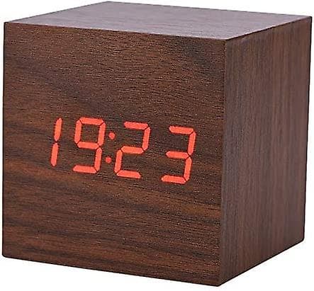 LED-skrivbordsur, väckarklocka, morgonur, digital kub /rektangulär/triangulär datumtemperaturvisning med resedigital väckarklocka (valnöt kub)