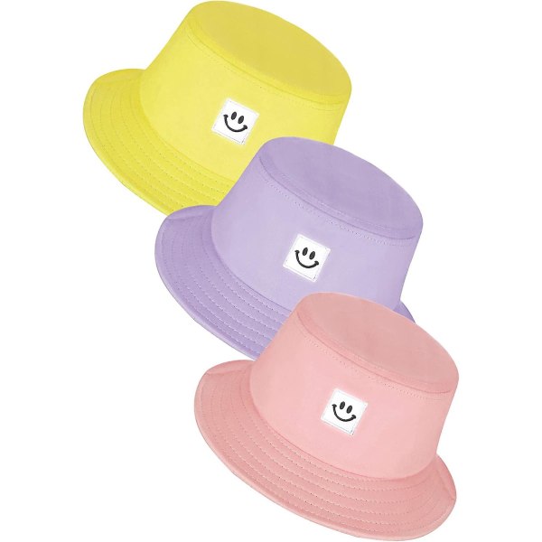 3 stycken Kids Smile Face Bucket Hats, Summer Travel Hink Sun Beach Hats Outdoor Visir Cap För Pojkar Flickor
