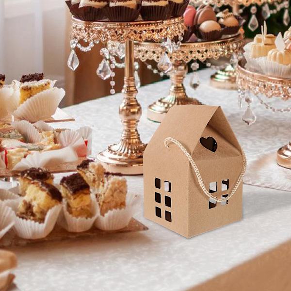 15 st Festpresentask, Pappersgodisaskar, Handhållna Husformade Presentaskar