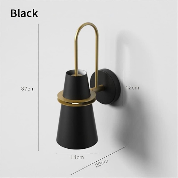 Vägglampa Nordisk Macaron LED Horn Väggbelysning Applikationer Sconce för Sängbord Vardagsrum Hem Inomhus Dekoration Armatur 1 st (Färg: Svart, Storlek: 37x20cm)