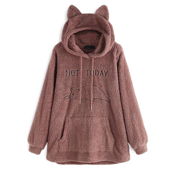 Oversized Fleece Huppari Kissankorvilla Naisten Syksy Talvi Pusero Kaksipuolinen Pehmo L Pink