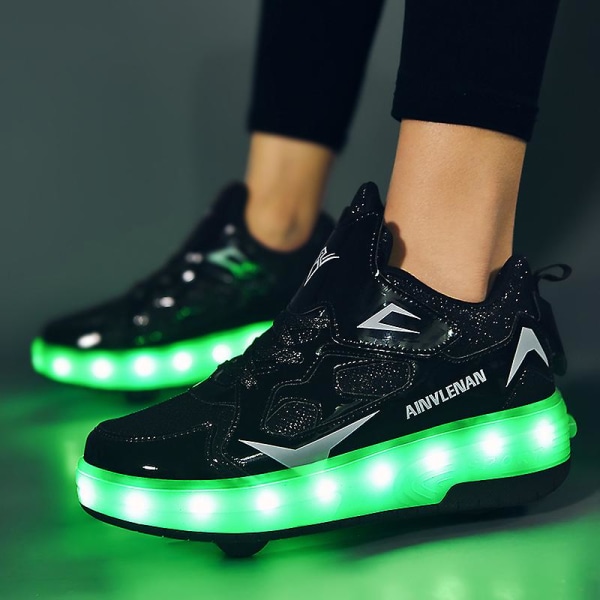 Barn Sneakers Dubbelhjuliga Skor Led Ljus Skor 623 Black 32