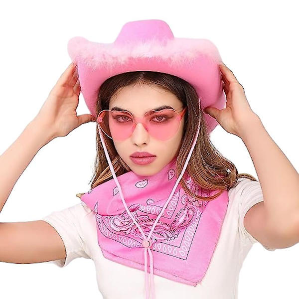 Cowboyhatt med solglasögon, fjäder cowgirlhatt för Halloween White