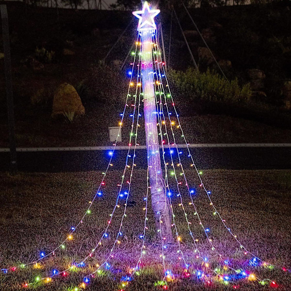 Juledekorasjon Utendørs Stjerne Lyslenke, 5 meter Juletre Topplys 320 LED 8 Minnemoduser med 35 cm Lysende