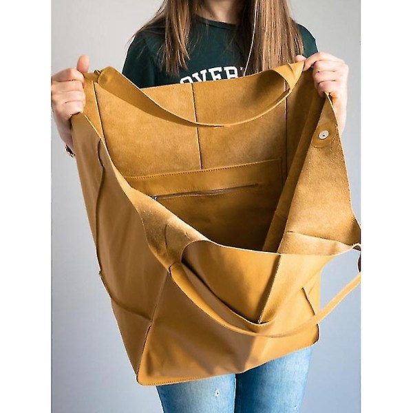 Damstor Pu-läder Satchel Handväska Arbetsväska Axelväskor Handväska Mjuk Crossbody Överdimensionerad Väska Yellow
