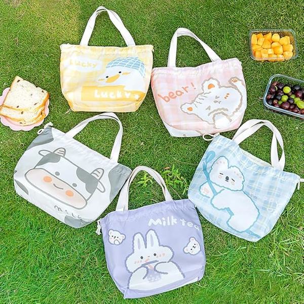 Kawaii Frokosttaske til piger sød isoleret madkasse æstetiske ting Bento køletaske frokost stofpose til skole picnic kontor gul