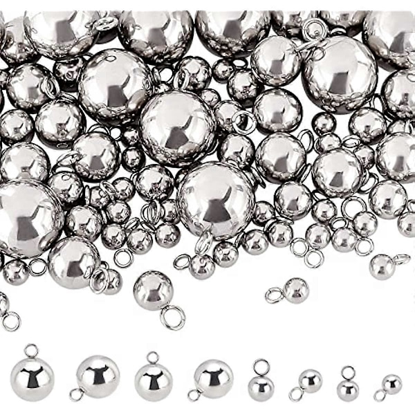 100 stk. 4 Størrelser Rustfritt Stål Kuleanheng Runde Metallanheng Dingler Charms for Halskjede Armbånd Smykkelaging Rustfritt Stål Farge 1,8-2,5 mm Hull