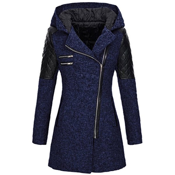 Dame Skrå Glidelås Slim Fit Hettejakker Stilig Varm Vinter Trenchcoat M Navy Blue