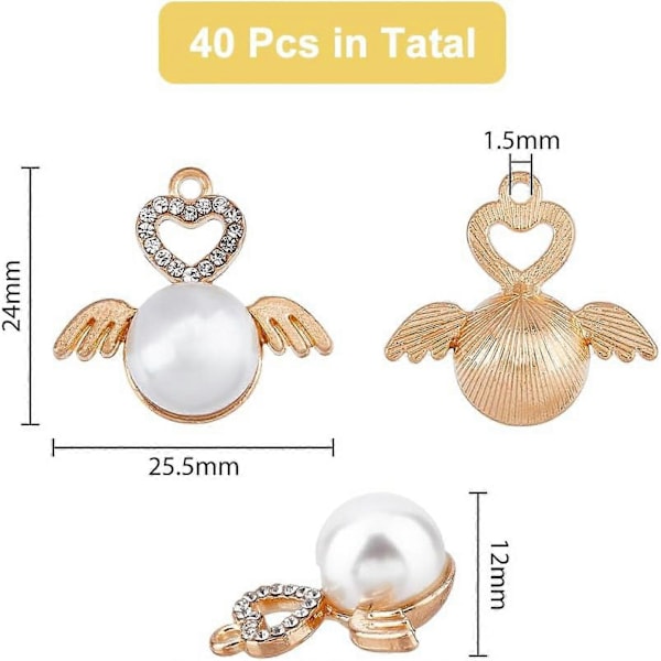 40 stk. Perle Engel Anheng Hjerte Vinge Anheng Engel Fe Anheng Plast Imitasjon Perle Anheng