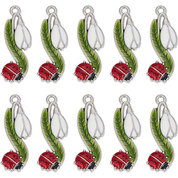 1 Förpackning 20ST Nyckelpigor Berlocker Bulk Nyckelpiga Berlock Nyckelpiga Silver Legering Emalj Lyckodjur Insekt Nyckelpigor Blomma Blad Skalbaggar Berlocker