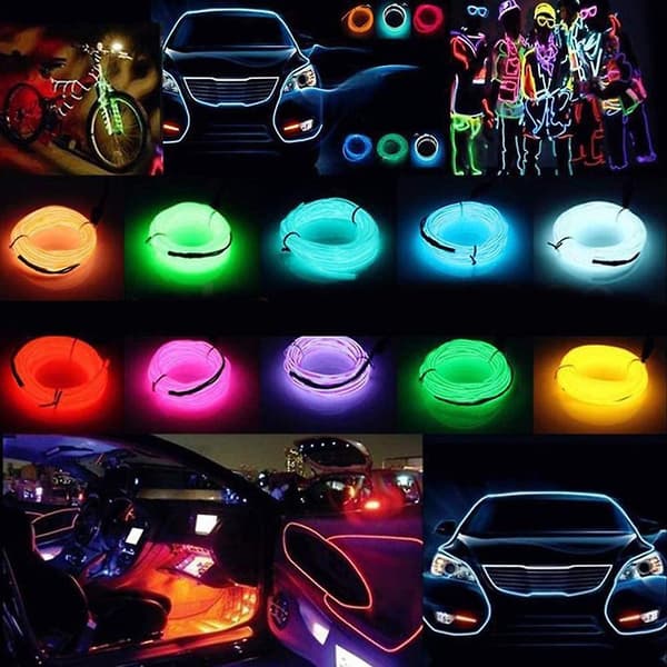 Led Neon Light Glow El Wire String Decor Bil Atmosfär Ljus