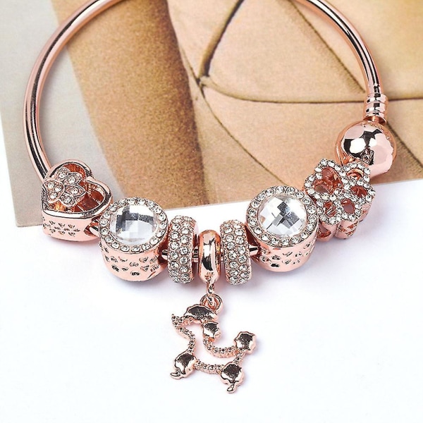 Armband Roséguld ihålig diamant pärla hänge valp Diy smycken födelsedagspresent 18cm