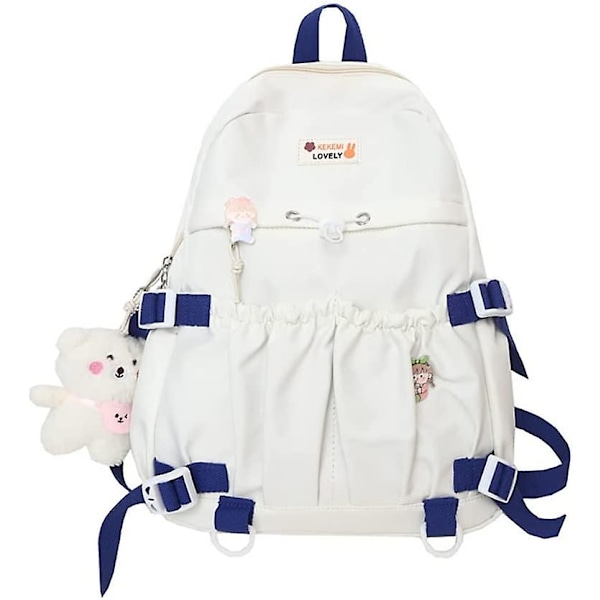 Kawaii Skoletaske med Søde Plys Kawaii Pins til Teenagere Piger Tilbage til Skoleartikler (B-Hvid)