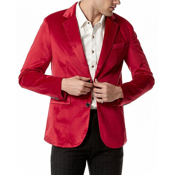 Herr Slim Fit Lättviktsjacka, Två Knappar Business Kostym Blazer Red XL