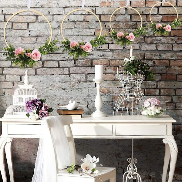 8 Pakke 4 Størrelser Bambus Blomsterkrans Træ Macrame Bambusringe Drømmefanger Håndværkssæt Til DIY Bryllupskrans Og Væghængende Håndværk (5 Tommer)