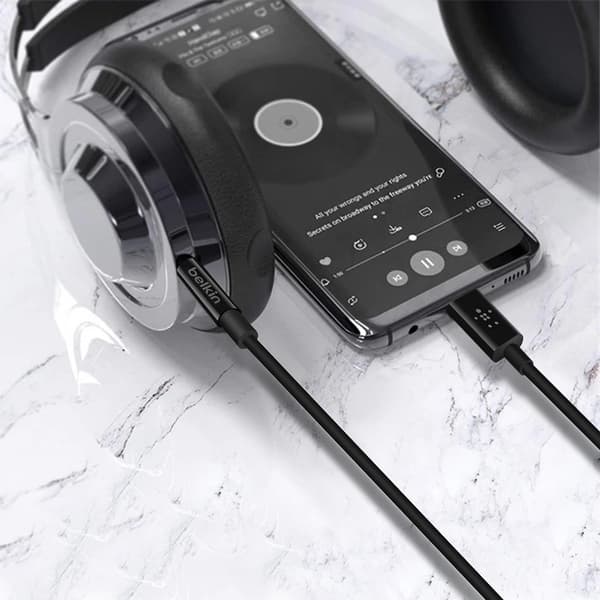 USB-C til Jack 3,5 mm Lydkabel Høy Kvalitet Lyd 90cm Belkin Svart