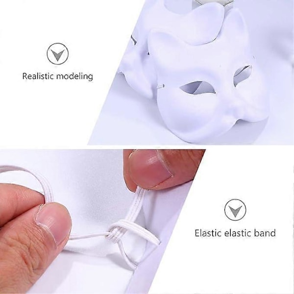 Kattemaske, 3 stk. Therian-masker Hvite kattemasker Blank DIY Halloween-maske Halv ansiktsmaske dyremaskerade