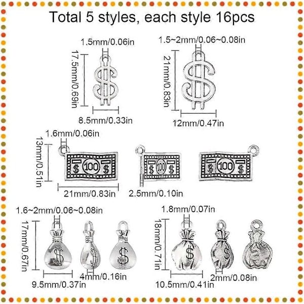 1 Ask 80 st Silver Dollar Berlock Pengapåse Berlocker Antik Legering Metall Tibetansk Sedel Dollar Tecken Berlock Bulk för Smyckestillverkning Berlocker Kvinnor DIY