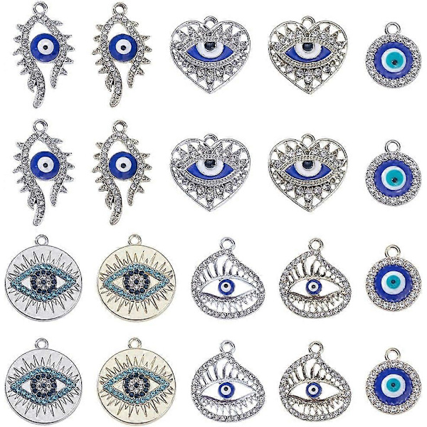 1 Ask 40 st 5 Stilar Silver Ögon Charm Guld Ögon Charm Bulk Alloy Emalj Rhinestone Hjärta Runda Flatback Charm för Smyckestillverkning Charms Kvinnor D