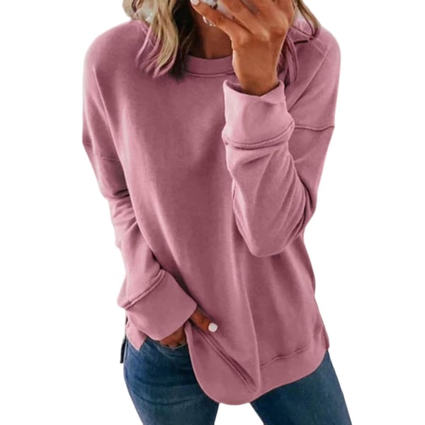 Hettegenser for kvinner høst/vinter 2022, tykk sweatshirt, løse, avslappede topper for kvinner med rund hals 4XL Pink
