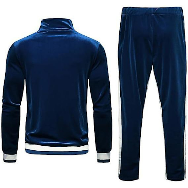 Mjukisdress i sammet för män, avslappnad jacka och byxor Navy XL