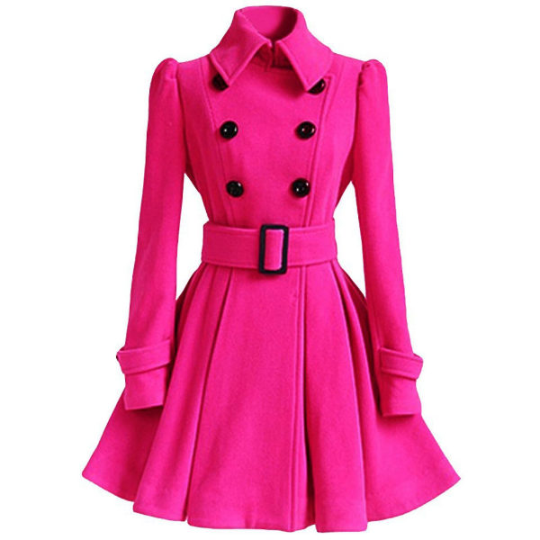 Kvinnors vinterkappor Dubbelknäppt elegant vintage mode filt trenchcoat 2XL Pink