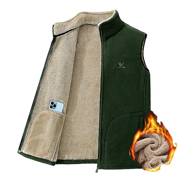 Herr Full Zip Sweater Fleece Väst, Sherpa Fodrad Ståkrage Väst Green 4XL