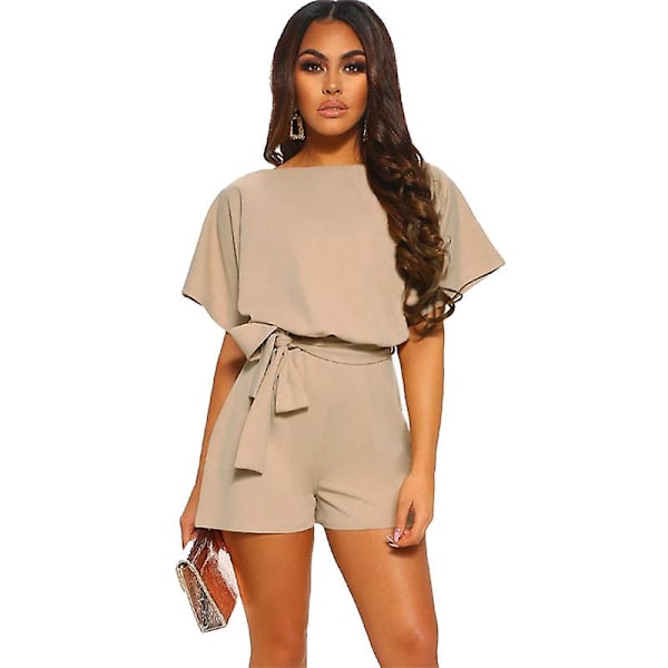 Sommerlige, avslappede jumpsuiter for kvinner, jumpsuiter med korte ermer Khaki M