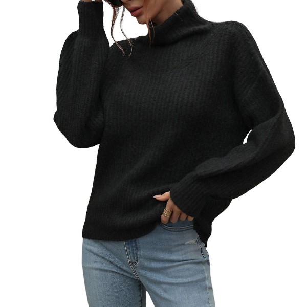 Dame Vinter Casual Sweater Langærmet Varm Blød Sweater Til Udendørs Stævnemøder Shopping Brug XL Black