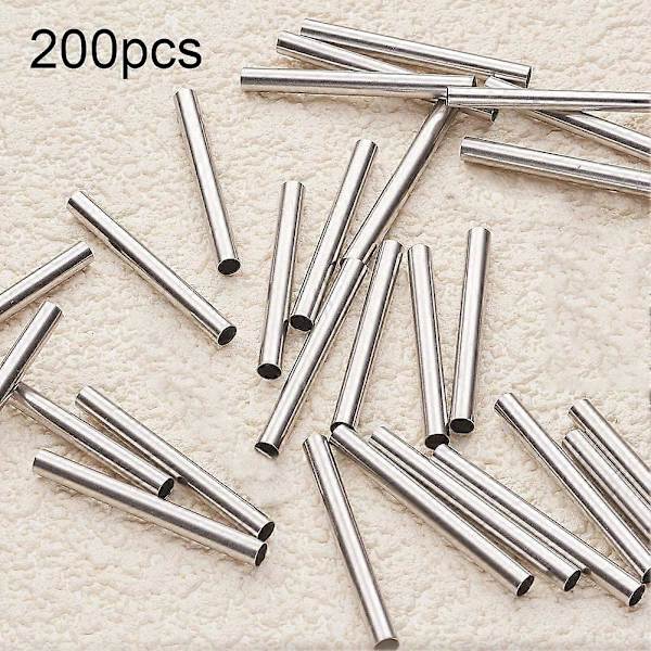 200 stk. 30 mm Lange Rørperler i Rustfritt Stål, Rette Rør-charms, Glatte Metallperler for Smykkefremstilling, 2,7 mm Hull