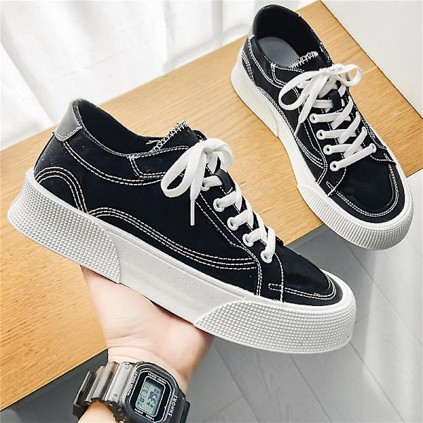 Herre Canvas Sko Mode Sneakers Lav Top Tennissko Snørebånd Casual Sko 3Dn2210 Black EU 44