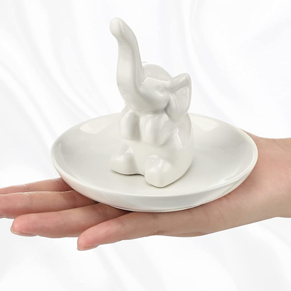 2 stk. Elefant Ringholder Keramisk Ring Skål Ringstativ Til Smykker Forlovelse Bryllup Pyntebakker Til Fødselsdag Jul Valentinsdag Gave, Hvid