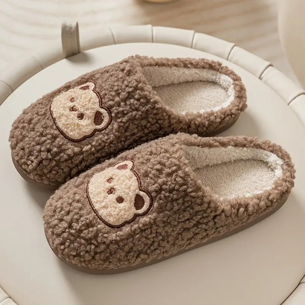 Bear Design -kotitossut, pehmeät ja pörröiset, mukavat sisätossut, liukueste, slip-on -kengät miehille, talvikengät Coffee EU40 41