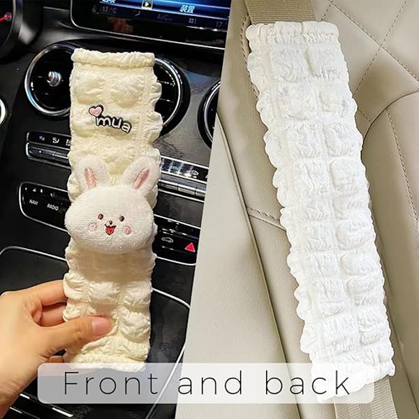 2 stycken supermjuka säkerhetsbälten kuddar barn, söt vit söt kanin design, bekväma bilstolsskydd för flickor, kvinnor, lätt att rengöra, vit
