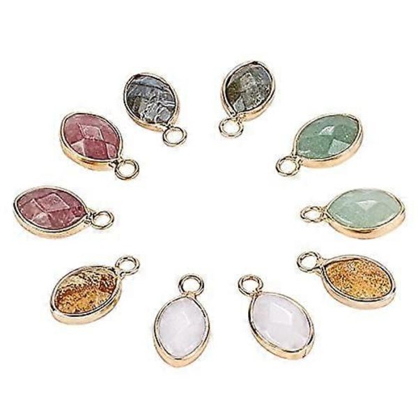 10 stk. Ædelsten Kvarts Vedhæng 5 Materialer Sten Charms Facetterede Dråbeformede Sten Vedhæng med Gylden Tone Messing Åben Bagside Bezel til Smykkefremstilling Hul