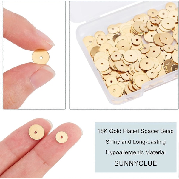 1 Laatikko 200kpl Kultaisia Heishi-helmiä, Litteitä Kultaisia Levyhelmiä 6mm 8mm, Aitoa 18K kullattua Messinkiä, Pyöreitä Välihelmiä Korujen Valmistukseen, Charms-rannekoruun ja Kaulakoruun