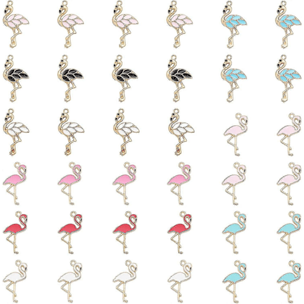 72 stk. Flamingo Charms Legering Emalje Flamingo Vedhæng Pink Hvid Farvet Flamingo