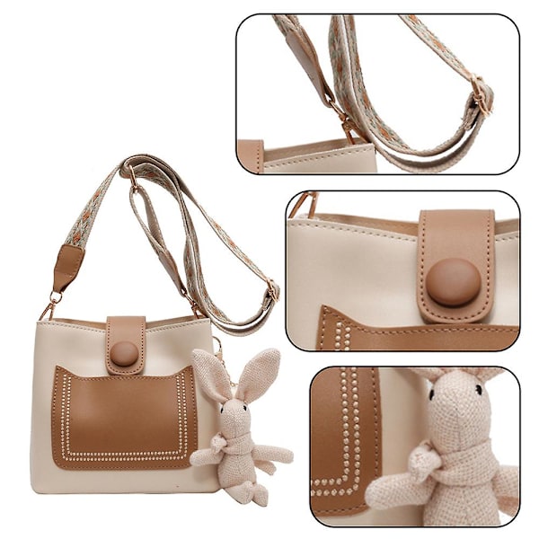 Ny Pu Tote Bag Mode Handväska Axelväska Joker Retro Slung Bucket Bag khaki