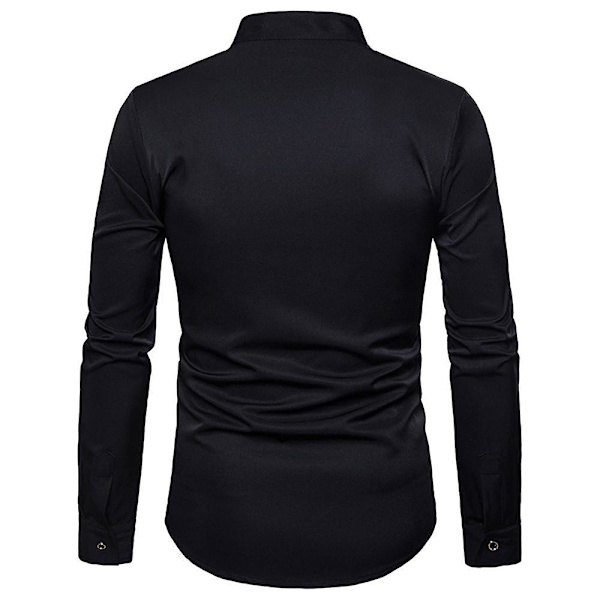Herre Broderet Langærmet Slim Fit Button Down Casual Party Skjorte Black L
