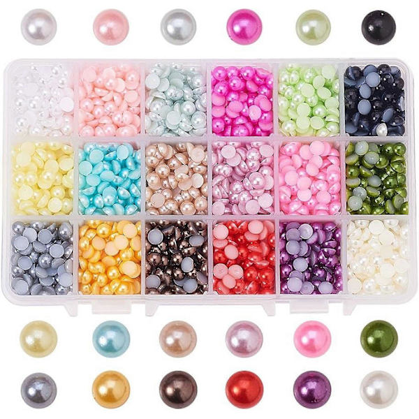 2880 stk. ABS Akryl Halv Runde Flad Bagside Imitationsperle Cabochon Diameter 6mm Blandet Farve til Håndværk DIY Gavefremstilling