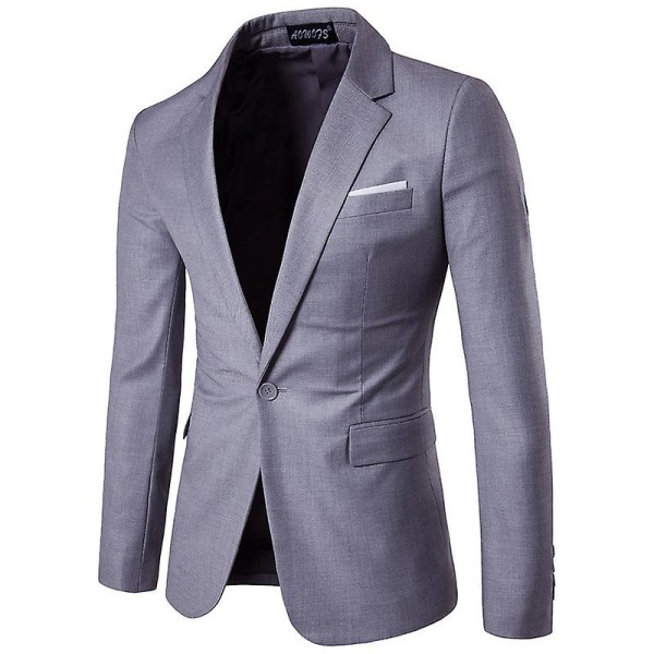 Mænds Casual Sportjakke 1-Knaps Suit Blazer, Slim Fit Daglig Letvægtsjakker Grey S