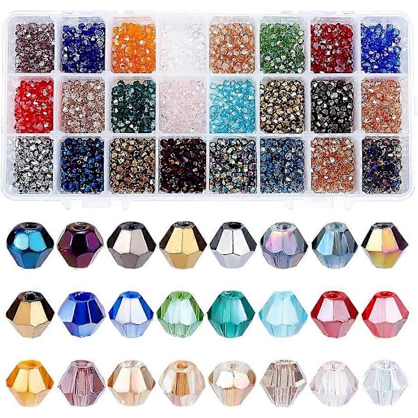 2400 stk. Elektropletterede Glasperler Facetterede Bicone Glas Krystalperler