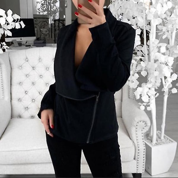 Dame Skrå Lynlås Sweater Frakke Langærmet Afslappet Toppe Kvinde Sweater Ny M B