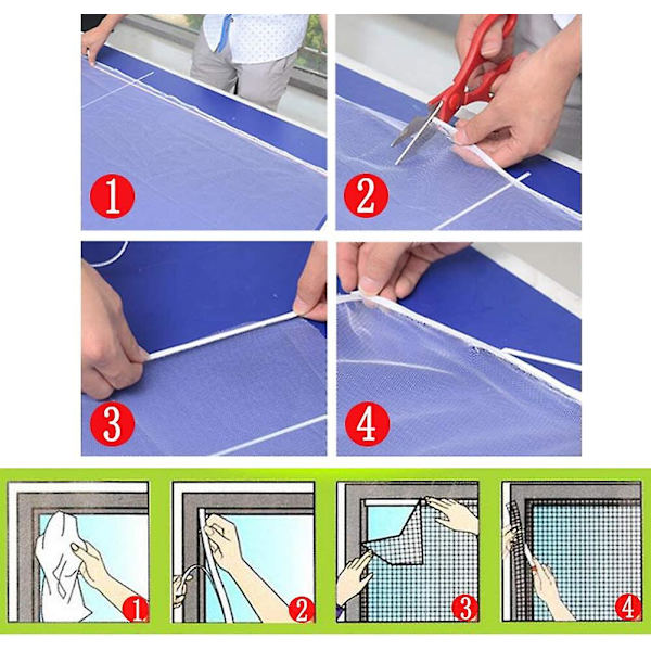 Myggnett for vindu, myggnetting, 3 stk 150cm X 200cm insektbeskyttelse (hvit)